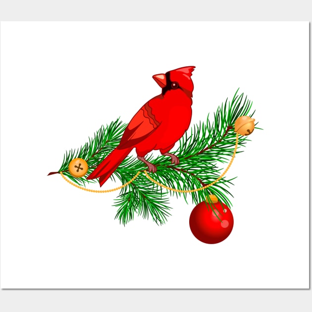 red cardinal on a fir branch Wall Art by  ESHA-Studio